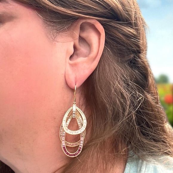 Pink Sapphire & CZ Earrings | 14K Yellow Gold Vermeil | Handmade | Nickel Free - Picture 5 of 7